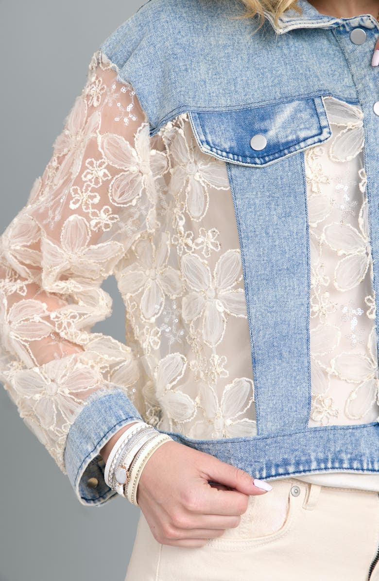 SAACHI Denim Lace Trucker Jacket, Alternate, color, Blue