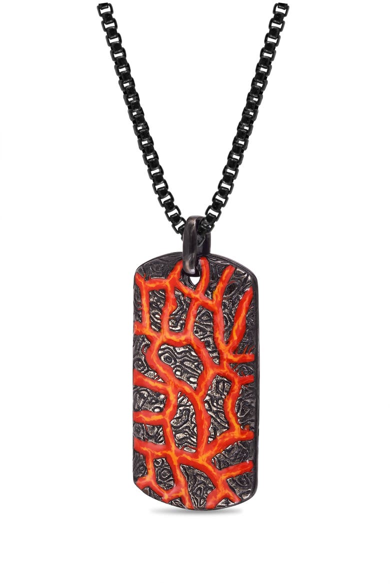 Rivers Of Fire Silver & Red Enamel Tag Necklace, Alternate, color, Dark Grey