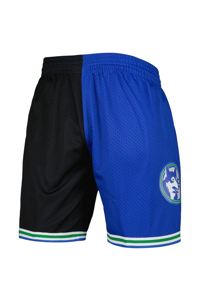 Men's Mitchell & Ness Black/Blue Minnesota Timberwolves Hardwood Classics 1993 Split Swingman Shorts, Alternate, color, Black