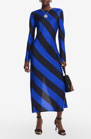 Desigual Trinity Stripe Long Sleeve Satin Maxi Dress