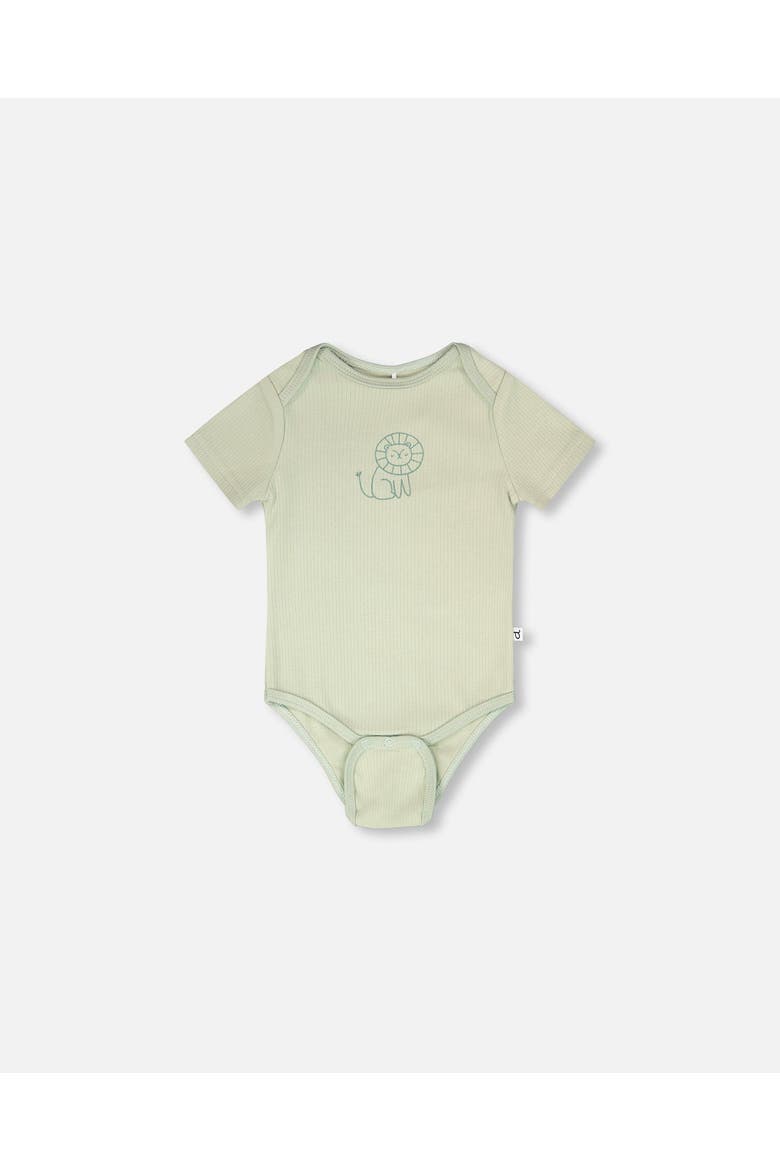 Evolutive Jersey Lion Print Bodysuit, Alternate, color, Sage Green