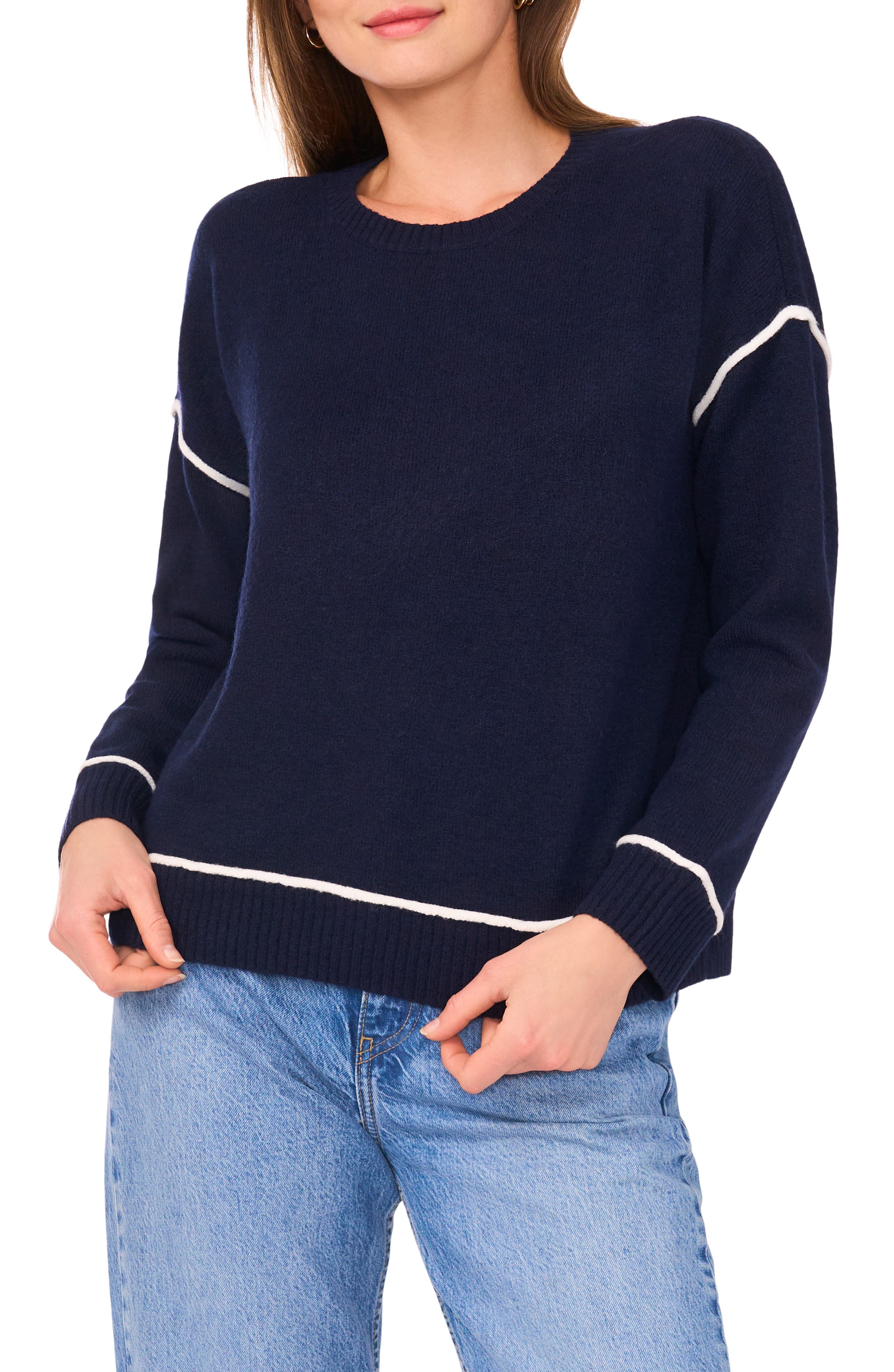 Vince Camuto Contrast Trim Crewneck Sweater