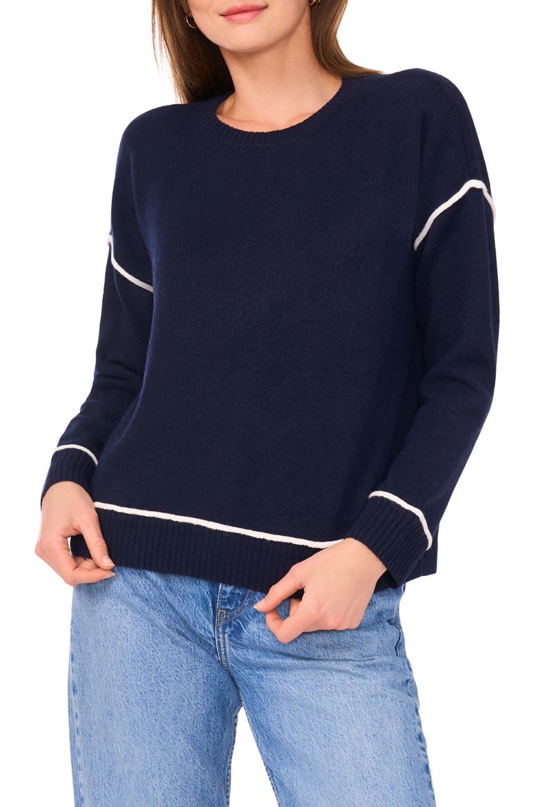 Contrast Trim Crewneck Sweater, Main, color, CLASSIC NAVY