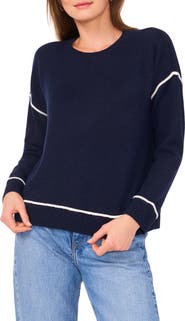Vince Camuto Contrast Trim Crewneck Sweater