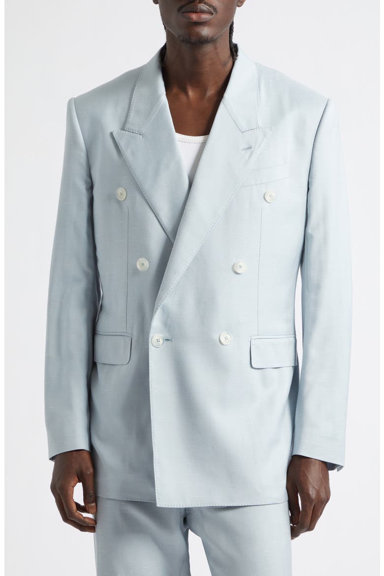 Double Breasted Shantung Jacket, Main, color, B8966 AZZURRO POLVERE