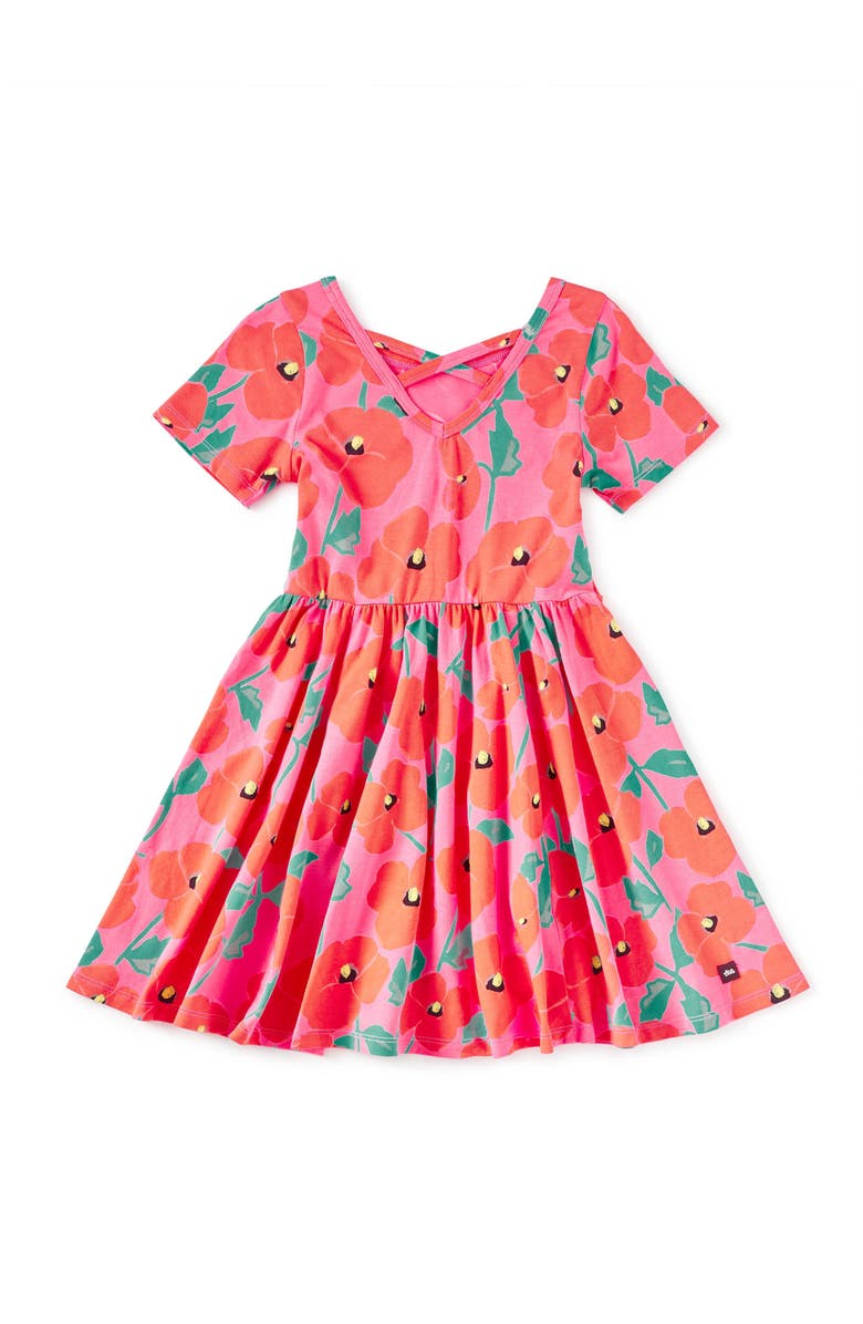 Tea Collection Short Sleeve Ballet Dress, Alternate, color, Poppy Poppies