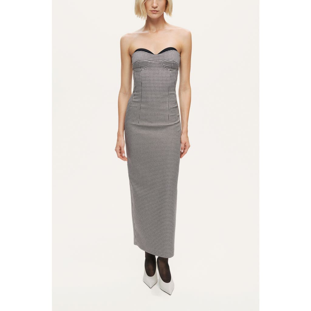 Nocturne Sweetheart Neckline Strapless Checked Midi Dress In Gray