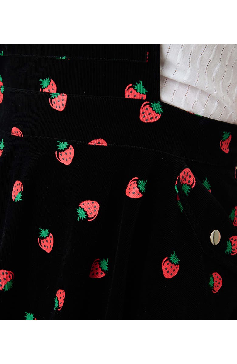 Unique Vintage Plus Size Brionne Pinafore Skirt, Alternate, color, Black W/ Strawberries