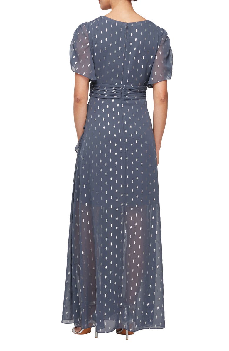 SL FASHIONS Foil Print Dress, Alternate, color, Steel