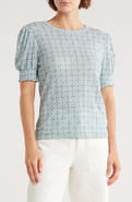 Lucky Brand Smocked Shoulder Pointelle Knit Top