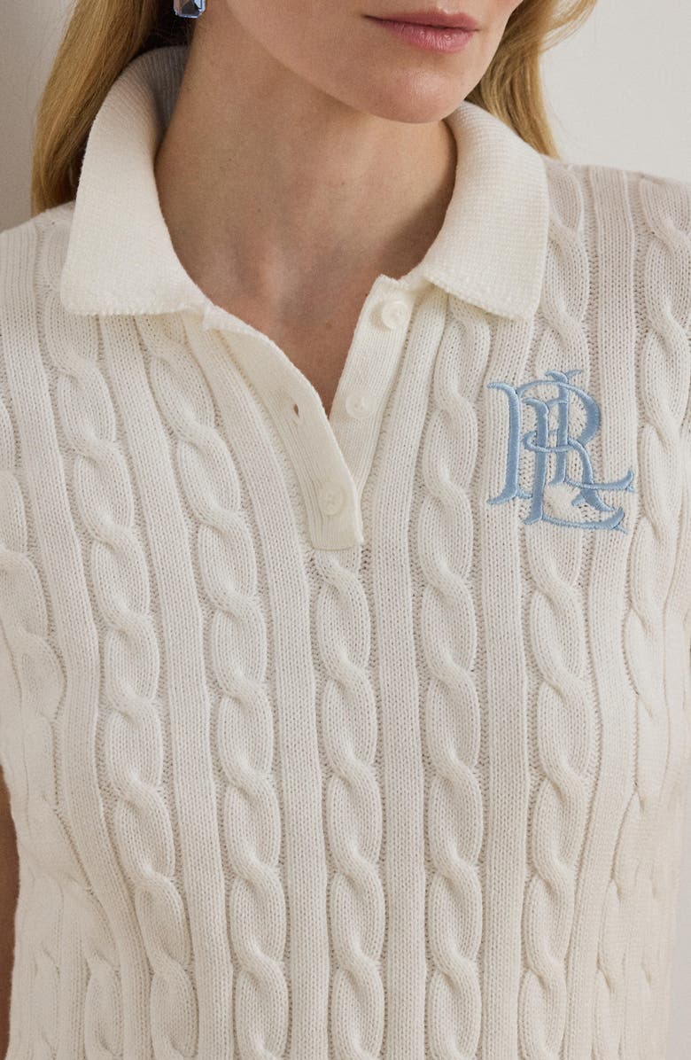 Lauren Ralph Lauren Natrissa Cable Stitch Cotton Polo Sweater, Alternate, color, White