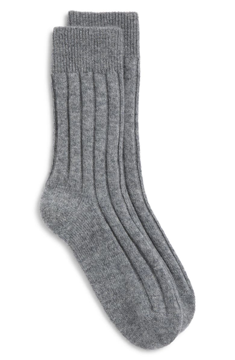Nordstrom Rib Cashmere Blend Crew Socks, Alternate, color, Grey Night