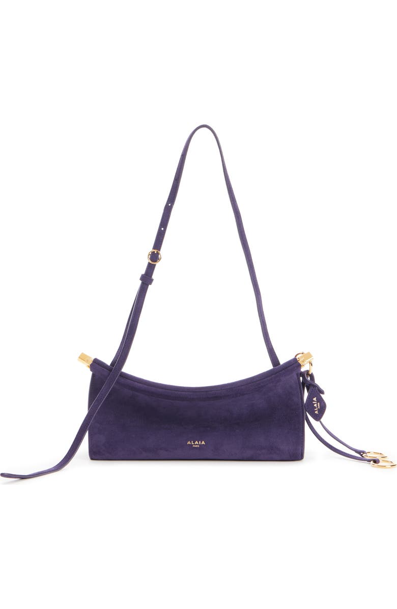 Alaïa Small Le Click East/West Suede Shoulder Bag, Main, color, Aubergine