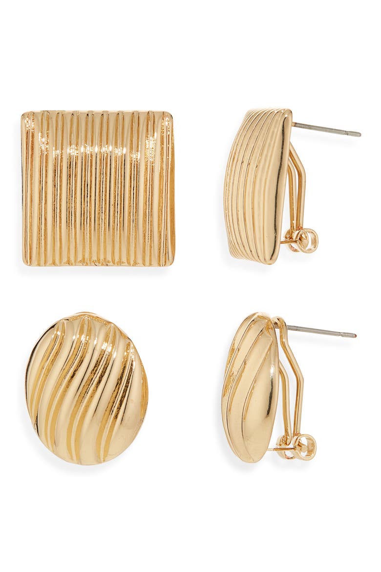 Set of 2 Textured Stud Earrings, Main, color, GOLD