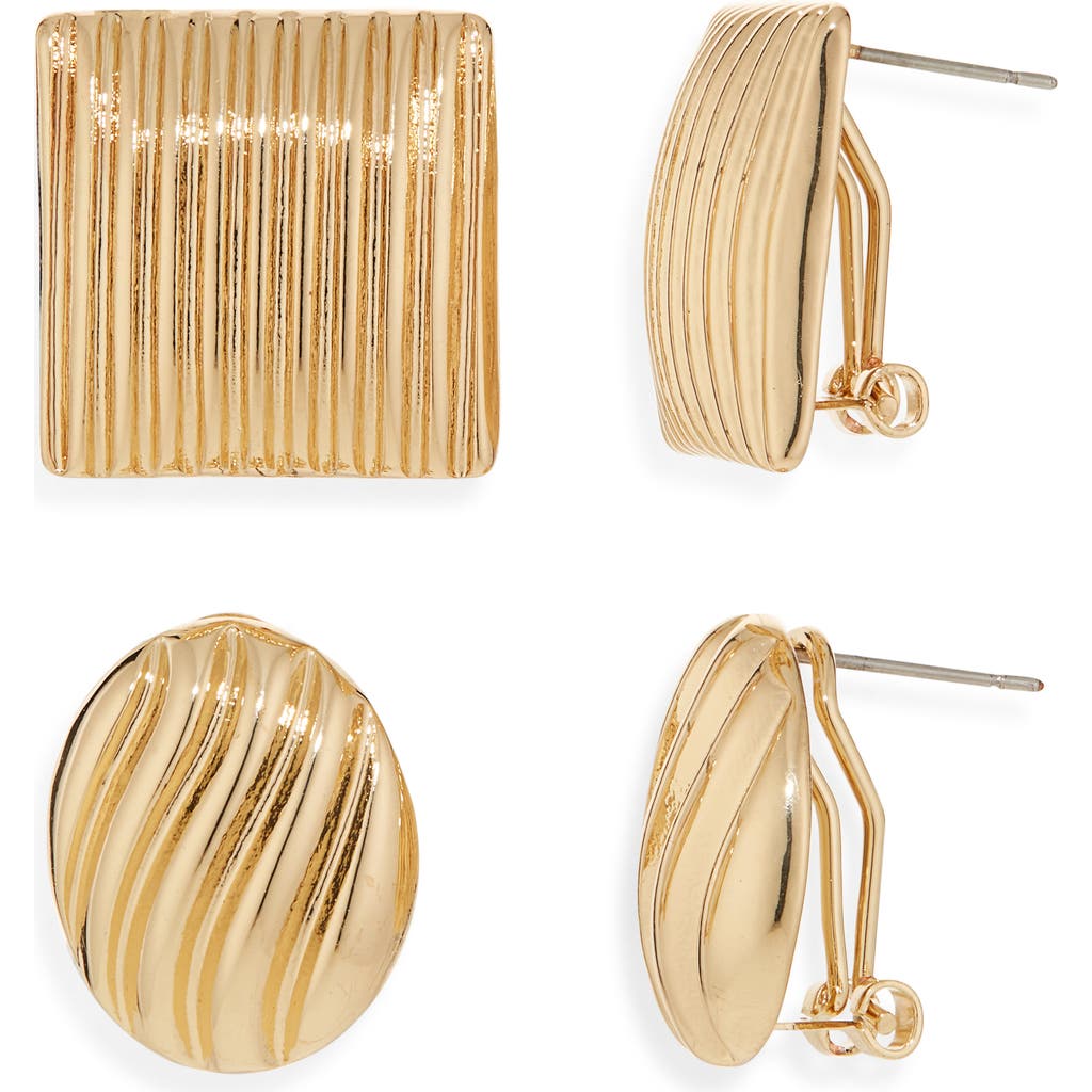 Tasha Set Of 2 Textured Stud Earrings In Gold
