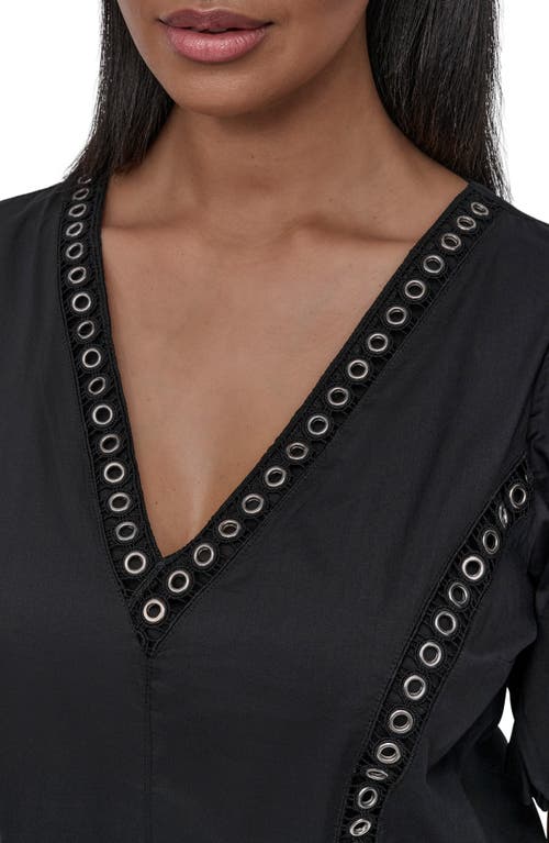 Dkny Puff Sleeve Grommet Detail Cotton Voile Shirt In Black