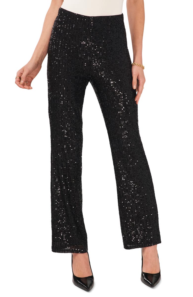 Vince Camuto Sequin Flare Leg Pants, Main, color, Rich Black