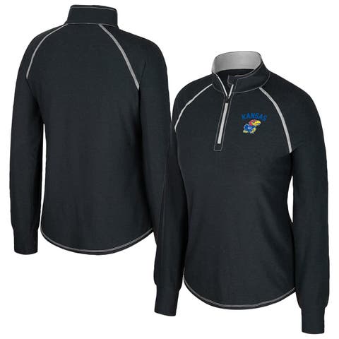 Women's Colosseum Black Kansas Jayhawks Bikram Raglan Quarter-Zip Top