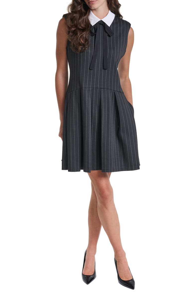 Pinstripe Drop Waist Dress, Main, color, BLACK SOFT WHITE