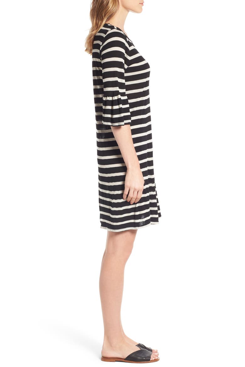 by Graham & Spencer Stripe Bell Sleeve Dress, Alternate, color, BLACK/ CREAM