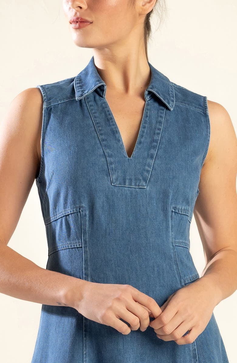 FREEMARKET Sleeveless Washed Denim Midi Dress, Alternate, color, Medium Denim