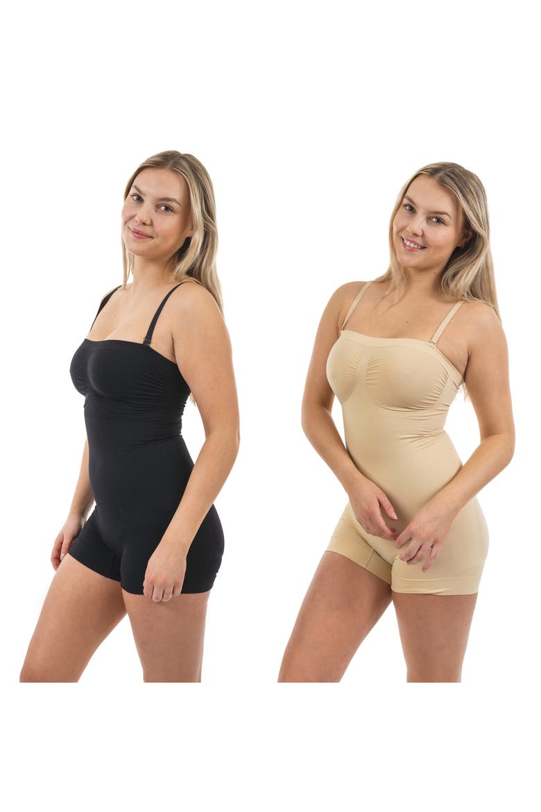 Bodysuit Shaper with Boyshorts, Alternate, color, BLACK/ BEIGE