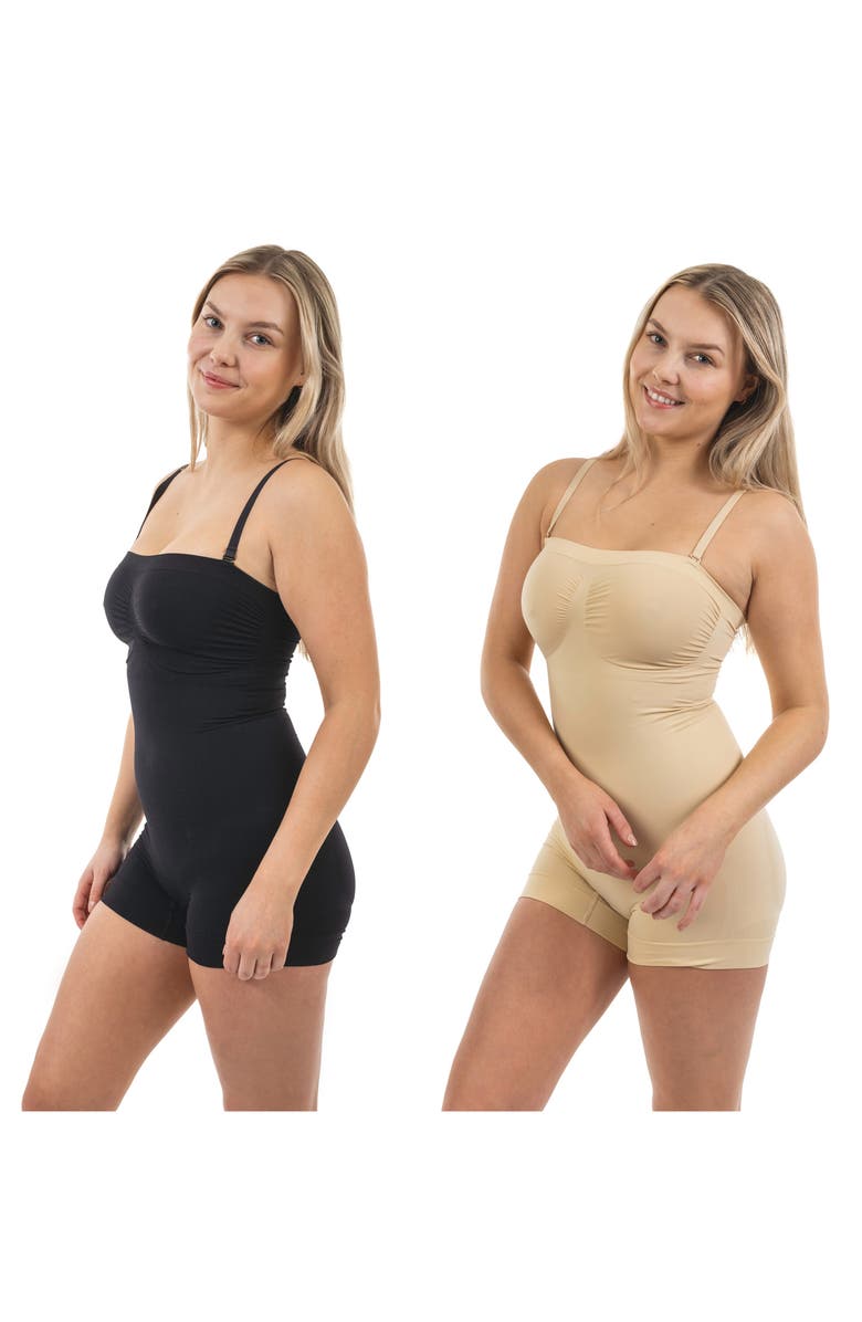 BODY BEAUTIFUL Bodysuit Shaper with Boyshorts, Alternate, color, Black/ Beige