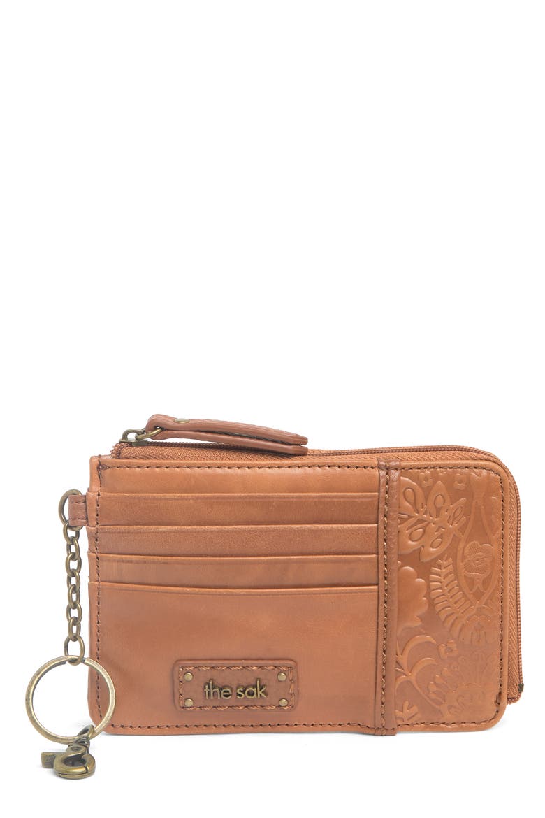 Leather Card Wallet, Main, color, TOBACCO FLORAL EMBOSSED