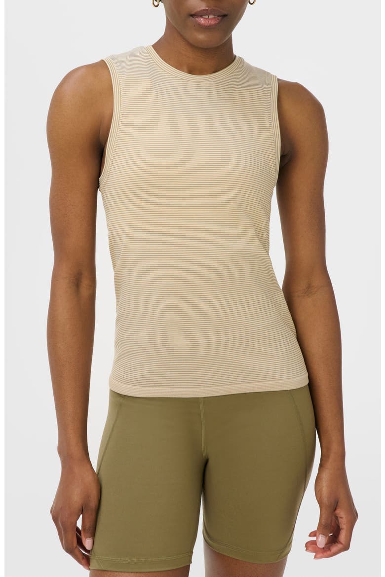 Athlete Mid Length Striped Performance Tank, Main, color, BEIGE DROP NEEDLE STRIPE