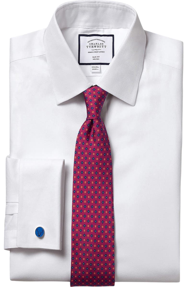 Charles Tyrwhitt Non-Iron Royal Oxford Slim Fit Shirt Double Cuff, Alternate, color, White