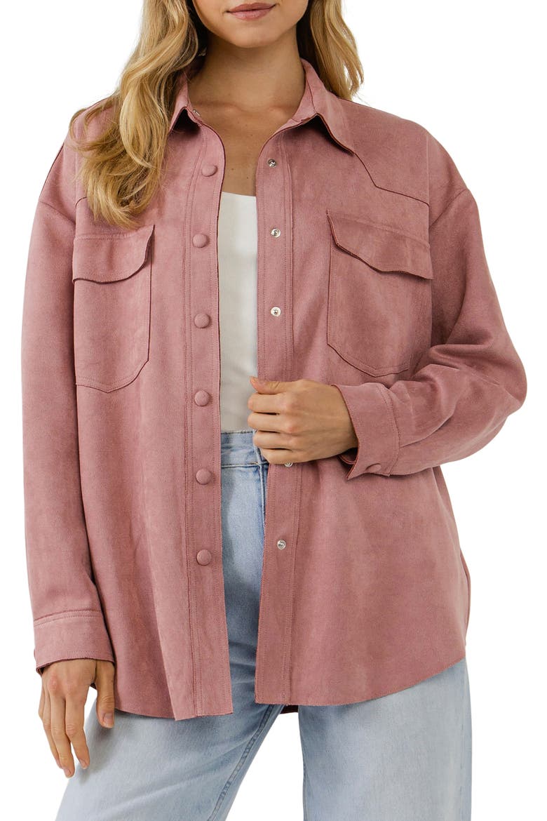 Free the Roses Faux Suede Shacket, Main, color, PINK