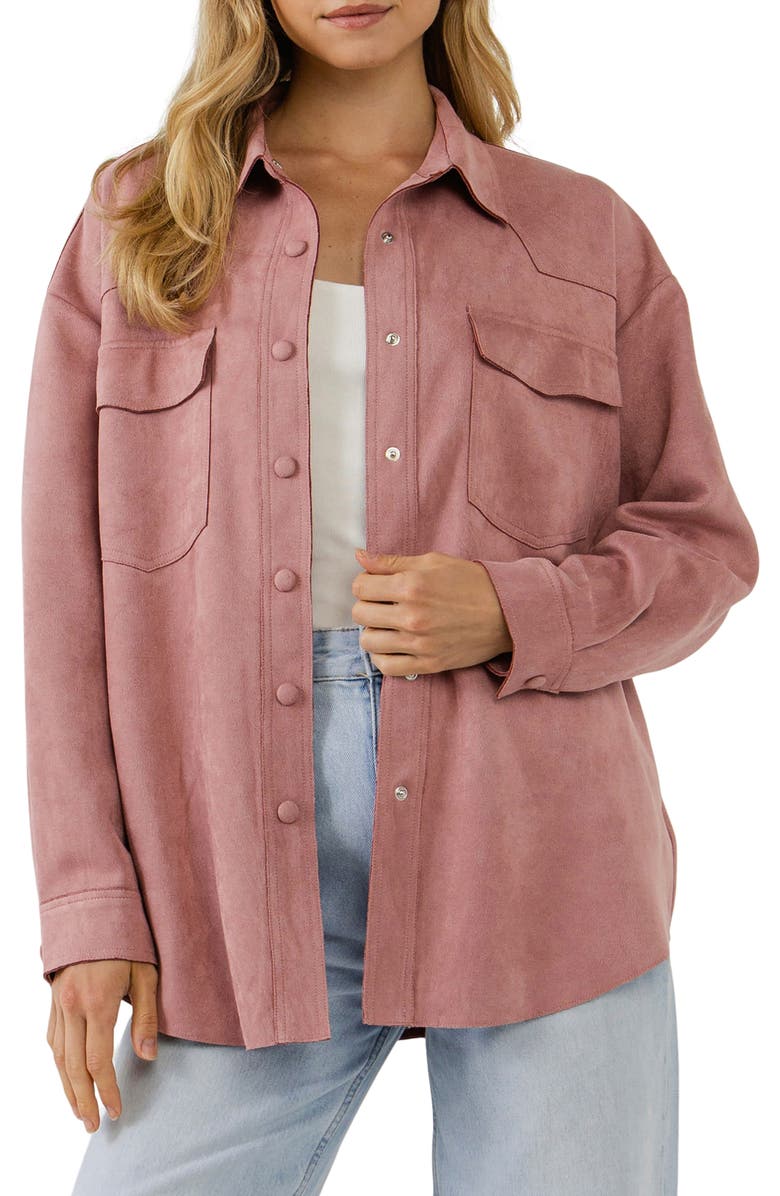 Endless Rose Free the Roses Faux Suede Shacket, Main, color, Pink