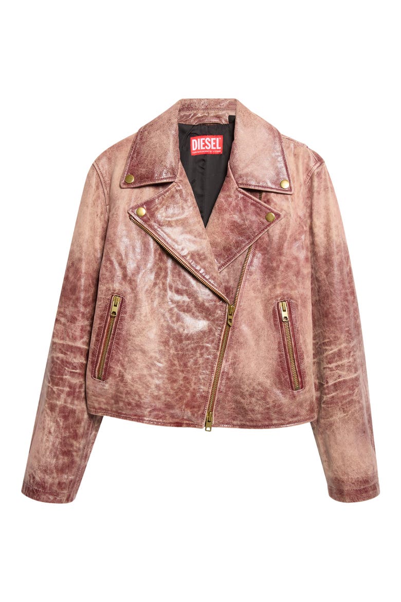 L-Unatic Leather Moto Jacket, Main, color, COGNAC