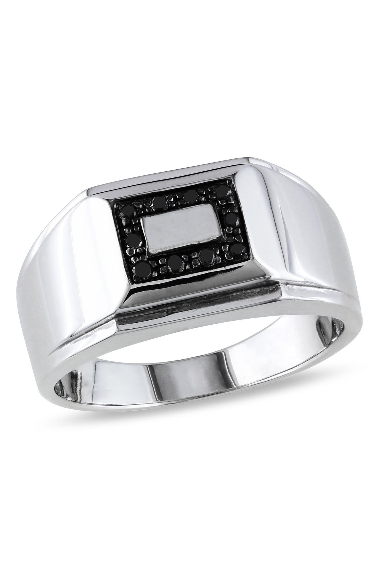 DELMAR Men's Sterling Silver Pavé Black Diamond Square Ring - 0.10 ctw.
