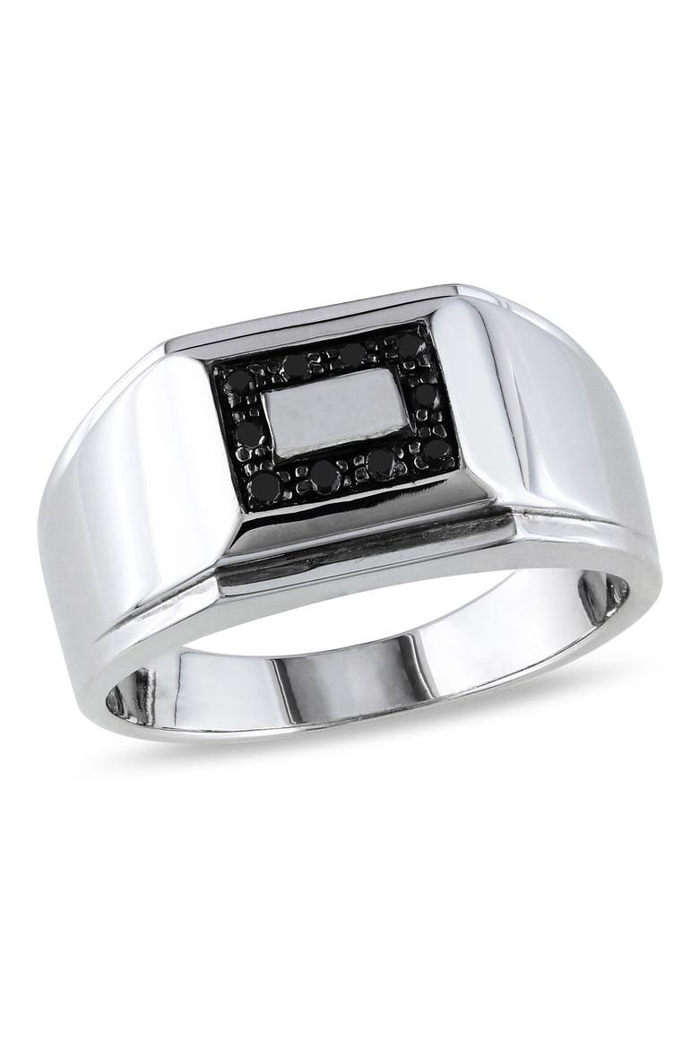Men's Sterling Silver Pavé Black Diamond Square Ring - 0.10 ctw., Main, color, BLACK