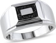 DELMAR Men's Sterling Silver Pavé Black Diamond Square Ring - 0.10 ctw.