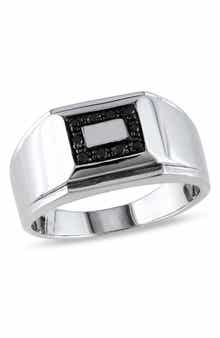 DELMAR Men's Sterling Silver Pavé Black Diamond Square Ring - 0.10 ctw.