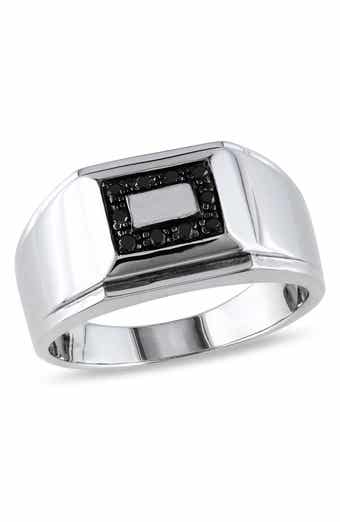 DELMAR Men's Sterling Silver Pavé Black Diamond Square Ring - 0.10 ctw.