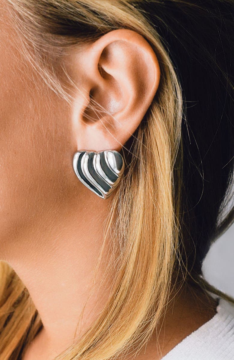 MARLYN SCHIFF Sophia Domed Heart Stud Earrings, Alternate, color, Silver