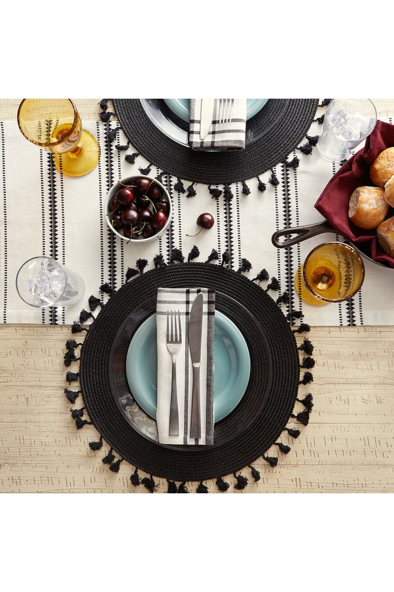 Tassel Fringe PP Woven Round Placemat Set/6, Alternate, color, Black