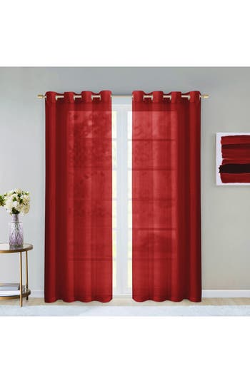 Dainty Home Set Of 2 Sheer Curtain Panels In Red