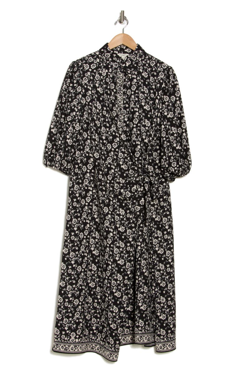 MAX STUDIO Floral Puff Sleeve Midi Wrap Shirtdress, Alternate, color, Poppies Ikat Silhouette