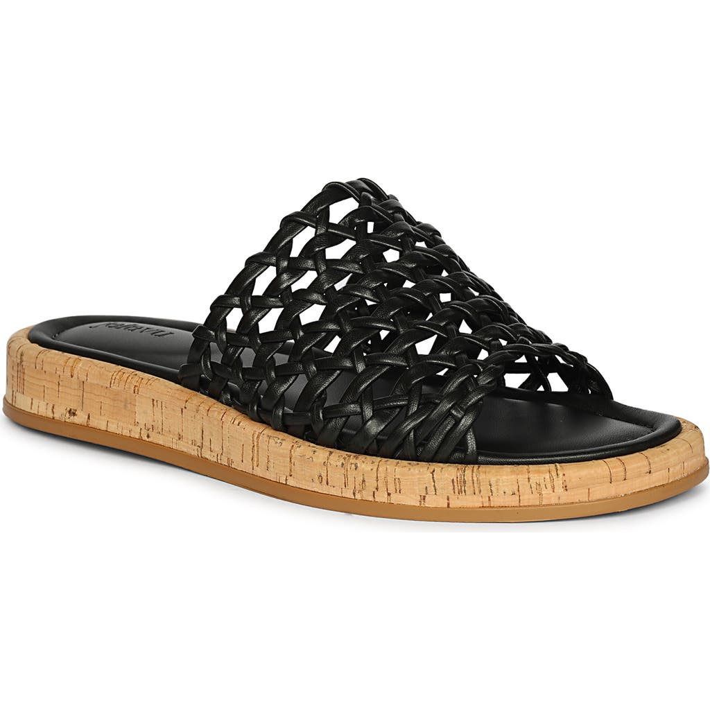 Jelavu Cloud Woven Leather Cork Slide Sandal In Black