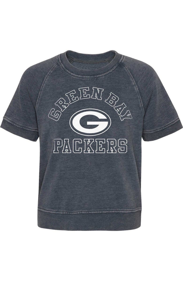 Outerstuff Girls Juniors Heather Charcoal Green Bay Packers Cheer Squad Raglan T-Shirt, Alternate, color, Heather Charcoal