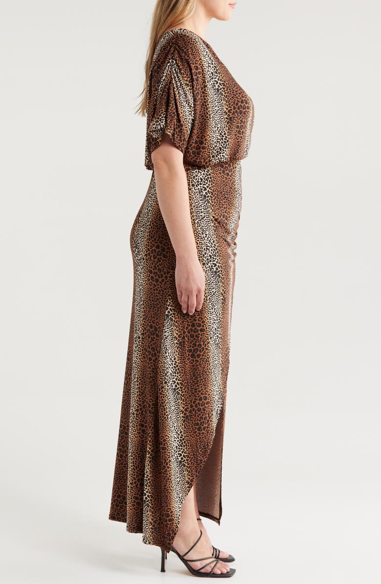 24seven Comfort Apparel Boat Neck Batwing Sleeve Stretch Dress, Alternate, color, Brown Multi