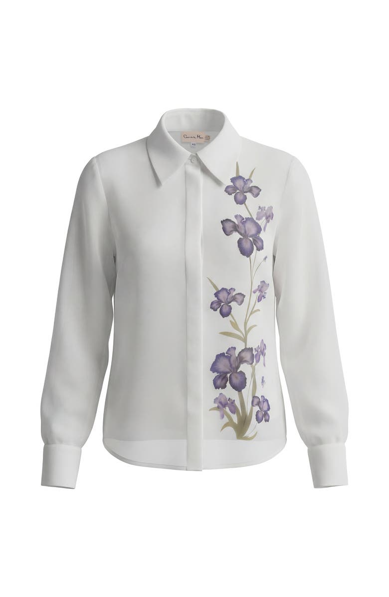Coco de la Mour Floral Puff Sleeve Hidden Placket Blouse, Main, color, Off White
