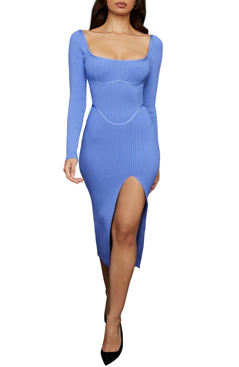 HOUSE OF CB Misty Long Sleeve Bandage Rib Midi Dress, Main, color,
