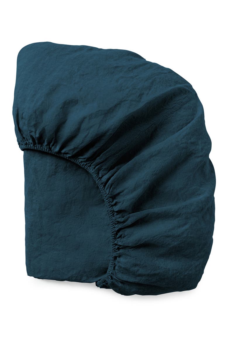 Relaxed Organic Linen Fitted Sheet, Main, color, MIDNIGHT INDIGO