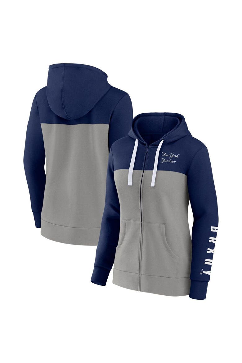 Women's Fanatics Branded Navy/Gray New York Yankees Take The Field Colorblocked Hoodie Full-Zip Jacket, Main, color, Navy