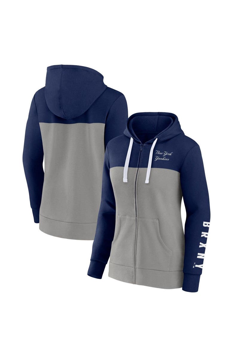 FANATICS Women's Fanatics Branded Navy/Gray New York Yankees Take The Field Colorblocked Hoodie Full-Zip Jacket, Main, color, Navy